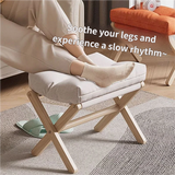 Light Grey Foldable Ottoman & Padded Footstool with Velcro Stability & Spare Cusion - Cotton Linen Portable Office Leg Rest & Entryway Shoe Stool