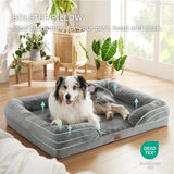 Grey Waterproof Egg-Crate Foam Therapeutic Pet Sofa Bed and Fleece Lounge (L Size 91 x 69 x 17 CM) - Low Entry, High Bolster Support & Zipper Removable Cover