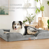 Brown Waterproof Egg-Crate Foam Therapeutic Pet Sofa Bed and Fleece Lounge (XL Size 110 x 82 x 17 CM) - Low Entry, High Bolster Support & Zipper Removable Cover