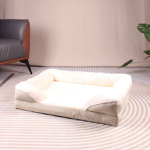 Beige Waterproof Egg-Crate Foam Therapeutic Pet Sofa Bed and Fleece Lounge (M Size 74 x 53 x 17 CM) - Low Entry, High Bolster Support & Zipper Removable Cover