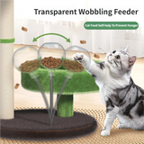 Large Multi-Functional Cat Tree & Activity Tower - All-in-One 70CM Tall Sisal Scratching Post, 31CM Diameter Plush Condo and Interactive Wobbling Feeder