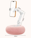 2-in-1 Pink Soft Plush Pillow Base & Phone Holder - 3-Axis 180° Rotation, Height Adjustable and Telescopic Clamp Stand, Relieve Arm Fatigue and Neck Strain