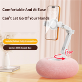 2-in-1 White Soft Plush Pillow Base & Phone Holder - 3-Axis 180° Rotation, Height Adjustable and Telescopic Clamp Stand, Relieve Arm Fatigue and Neck Strain