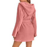 Pink 2XL Size Women's Ultra-Thick Plush Robe with Large Hood & Pockets  - Warm Winter Double-Layer Sherpa Fleece Lounge, Bathrobe & Nightwear