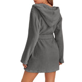 Dark Grey M Size Women's Ultra-Thick Plush Robe with Large Hood & Pockets  - Warm Winter Double-Layer Sherpa Fleece Lounge, Bathrobe & Nightwear