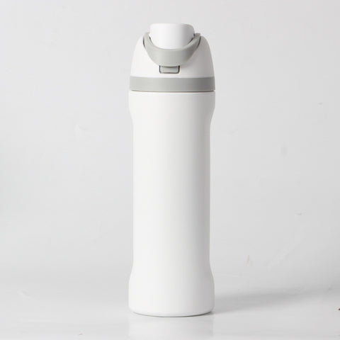 24oz White Large Thermal Water Bottle with Dual-Sipping Lid & Built-in Straw - Leak-Proof 304 Stainless Steel Outdoor Sports Flask