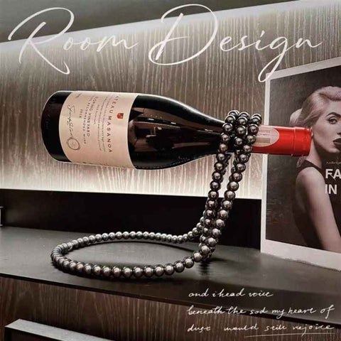 Black Luxury Pearl Floating Wine Rack - Creative Gravity-Defying Wine Bottle Holder, Minimalist Entryway Accent and Unique Gift Idea