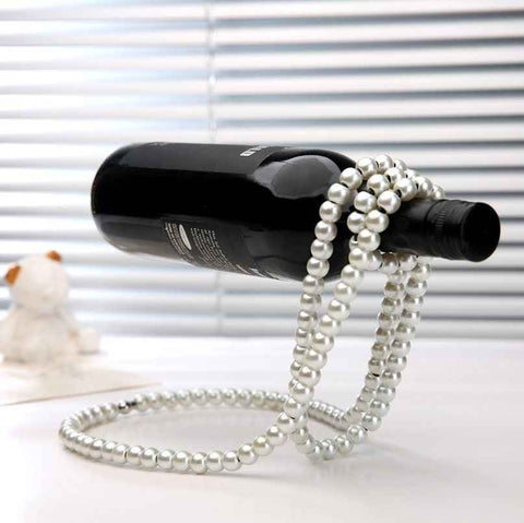 White Luxury Pearl Floating Wine Rack - Creative Gravity-Defying Wine Bottle Holder, Minimalist Entryway Accent and Unique Gift Idea