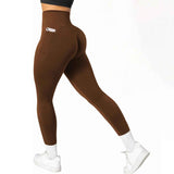 S Size Coffee Breathable High-Waist Ruched Butt-Lift Yoga Leggings - Dual Pockets & No Front T - LineNaked-Feel Performance Tights for Gym, Running & Pilates