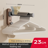 23CM Moisture Aluminum Folding Towel Rack Integrated Bottom Hook - 90° Folding Black Walnut Grain Wall-Mounted Drying Rod and Organize