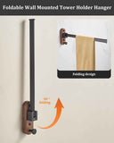 43CM Moisture Aluminum Folding Towel Rack Integrated Bottom Hook - 90° Folding Black Walnut Grain Wall-Mounted Drying Rod and Organize