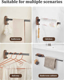 43CM Moisture Aluminum Folding Towel Rack Integrated Bottom Hook - 90° Folding Black Walnut Grain Wall-Mounted Drying Rod and Organize