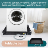 80x80x10CM Black Portable Outdoor Shower Tray & Versatile Collapsible Water Basin - Reinforced Support and Drainage System- Leak-proof Oxford Large Base for Camping, Beach & Garden