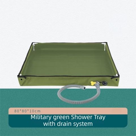 80x80x10CM Green Portable Outdoor Shower Tray & Versatile Collapsible Water Basin - Reinforced Support and Drainage System- Leak-proof Oxford Large Base for Camping, Beach & Garden