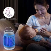 Blue 2-in-1 Cordless Flashlight & Zapper Lantern - Solar / USB Charging, 360° High Voltage Grid and Hanging Hook - Waterproof Mosquito Killer & 4-Mode Camping Light for Outdoor, Home & Patio