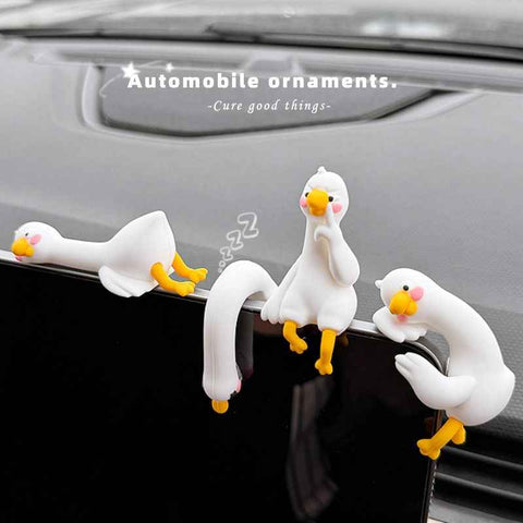 4-Piece Adorable Pomelo Duckies Resin Figurine with Adhesive Backing - Creative Desktop & Car Ornaments for Computer Monitors & Home Decor