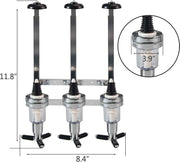 Professional Wall-Mounted Alcohol Tot Dispenser (3 Head) - Heavy Duty Adjustable Metal Wine Rack Decor with Spring-Loaded Bottle Holder