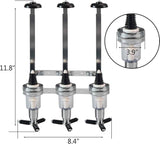 Professional Wall-Mounted Alcohol Tot Dispenser (3 Head) - Heavy Duty Adjustable Metal Wine Rack Decor with Spring-Loaded Bottle Holder