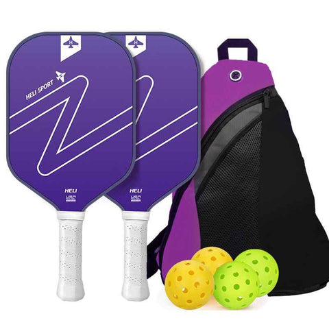 Gradient Purple Fiberglass Pickleball Paddle Set - USAPA High-Rebound Dual Rackets (TPU Edge), 4 Outdoor Balls & Triangle Carry Case for Outdoor Play