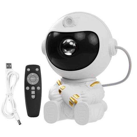 USB Powered Astronaut Nebula Projector & Starry Night Ambient Light with Airplane Accents - 8 Nebula Effects, 360° Rotating Head & Remote Control