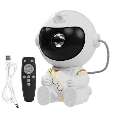 USB Powered Astronaut Nebula Projector & Starry Night Ambient Light with Small Rocket Accents - 8 Nebula Effects, 360° Rotating Head & Remote Control