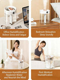 White 2L Dual-Spray Ultrasonic Humidifier and Air Diffuser with Night Light - USB Powered, Quiet Operation, Smart Digital Display & Real-Time Humidity Sensor