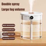 Green 2L Dual-Spray Ultrasonic Humidifier and Air Diffuser with Night Light - USB Powered, Quiet Operation, Smart Digital Display & Real-Time Humidity Sensor