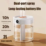 Pink 2L Dual-Spray Ultrasonic Humidifier and Air Diffuser with Night Light - USB Powered, Quiet Operation, Smart Digital Display & Real-Time Humidity Sensor