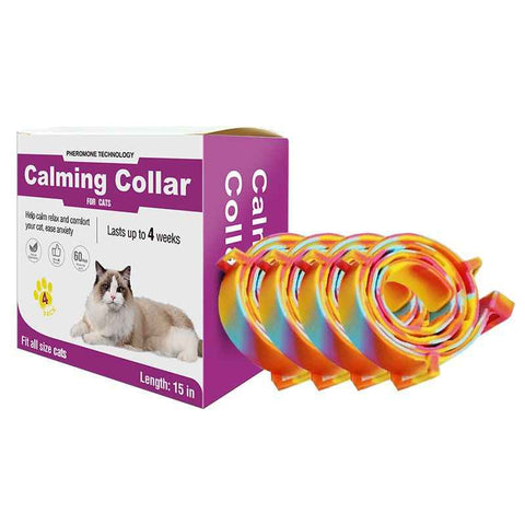 Colorful Pet Calming Collar 4 Pack (38cm) - Waterproof Silicone Cat Collar Custom Fit for All Breeds - Anxiety Relief & Stress Reduction