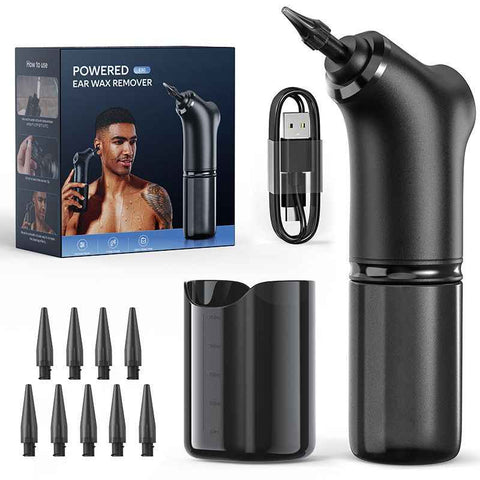 E30 Professional Electric Ear Irrigation and Ear Wax Removal Kit - Type-C Charging, 4 Pressure Levels, 200ML Tank & 10 Specialized Nozzles(9pcs 1-hole Nozzles & 1pcs 5-hole Nozzle)