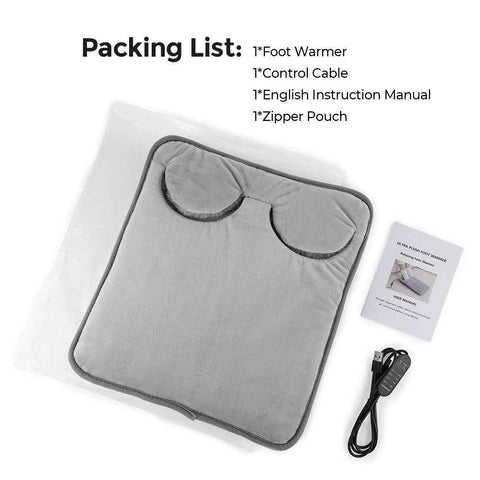 Grey Portable Versatile USB Electric Foot Warmer with 4 Temp Levels & 4 Auto-Shutoff Timer - Soft Fleece Washable Heating Mat