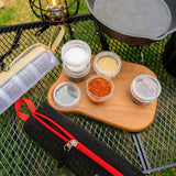 5-Piece Lightweight Stackable Outdoor Spice Jar Set for BBQ Picnic & Travel - Portable Camping Seasoning Kit with Black Mesh Storage Bag