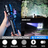 Gift Box Heavy Duty LED Flashlight and Tactical Torch - Waterproof & High Power, Zoomable 5 Modes, USB-C Rechargeable, Digital Display & Emergency Power Bank for Home & Outdoor Use