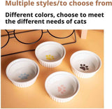 Triple Slanted Ceramic Pet Bowl Set with Elevated Iron Stand and Non Slip Base - 3 x 300ML Versatile Blue Cat Paw Print Pattern Dishes for Water & Food