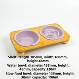 Pink Ceramic Floral Cat Slow Feeder(190ML) & Water Bowl(320ML) Set - Dishwasher Safe Pet Dual Dining Kit with Neck-Friendly Elevated Stand