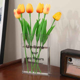 Minimalist Clear Acrylic Book Vase (Un livre sur les Fleurs) - Space Saving Desktop Ornament & Bookish Gift- Durable Unbreakable Hydroponic Vessel for Home and Office Decor