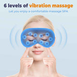 Dark Blue 3D Surround Heated Eye Massager with 1.2M USB-C Digital Display Controller Cable, 3 Heat and 6 Vibration Modes - Portable Total Blackout Sleep Mask for Travel Office Dark Circles & Eye Fatigue