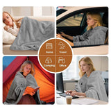 147x82CM Grey Soft Faux Rabbit Fur USB Powered Heated Shawl Blanket with Wearable Zipper, 1.5M Long Cable, 3 Temp Mode & 8 Heating Zones - Portable Electric Blanket for Home Office Travel Camping