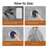 147x82CM Grey Soft Faux Rabbit Fur USB Powered Heated Shawl Blanket with Wearable Zipper, 1.5M Long Cable, 3 Temp Mode & 8 Heating Zones - Portable Electric Blanket for Home Office Travel Camping