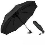 Black 97CM Large Folding Automatic Travel Umbrella with 8 Reinforced Fiberglass Ribs - Lightweight Compact Rain & Sun Shield for Backpack Travel and Commuting