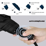 Black 97CM Large Folding Automatic Travel Umbrella with 8 Reinforced Fiberglass Ribs - Lightweight Compact Rain & Sun Shield for Backpack Travel and Commuting