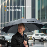 Black 97CM Large Folding Automatic Travel Umbrella with 8 Reinforced Fiberglass Ribs - Lightweight Compact Rain & Sun Shield for Backpack Travel and Commuting