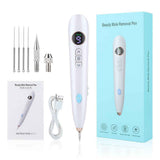 White USB Powered Physical Mole Removal Pen with LCD Display, 7 Needles & 9-Levels Adjustable Intensity - Professional Skin Tag and Dark Spot Remover