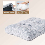 65 x 50 CM Winter Long Plush Dog Bed for Large Dogs - 10CM Thickened Fluffy Faux Fur Pad - Calming Anti Anxiety Pet Cushion with Non-Slip Bottom, Removable & Washable Heavy Duty Bedding, Grey
