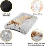 65 x 50 CM Winter Long Plush Dog Bed for Large Dogs - 10CM Thickened Fluffy Faux Fur Pad - Calming Anti Anxiety Pet Cushion with Non-Slip Bottom, Removable & Washable Heavy Duty Bedding, Grey