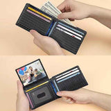 Black Men's Vegan Leather Slim Trifold Wallet - RFID Blocking, Dual ID Windows & 15 Card Slots - Minimalist Gift for Business and Travel