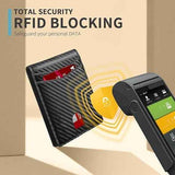 Black Men's Carbon Fiber Slim Trifold Wallet - RFID Blocking, Dual ID Windows & 15 Card Slots - Minimalist Gift for Business and Travel