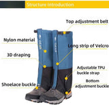 Blue Breathable Nylon Waterproof Hiking Leg Gaiters and Snow Boot Gaiters (Fleece Lining) - Unisex Adjustable Sand & Mud Protection for Mountaineering & Desert Trekking, M Size