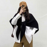 Black Retro Wool Blend 190x70cm Knitted Triangle Scarf - Multifunction Warm Shawl Wrap with Elegant Minimalist Design for Fall Winter Versatile Styling
