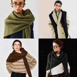 Brown Retro Wool Blend 190x70cm Knitted Triangle Scarf - Multifunction Warm Shawl Wrap with Elegant Minimalist Design for Fall Winter Versatile Styling